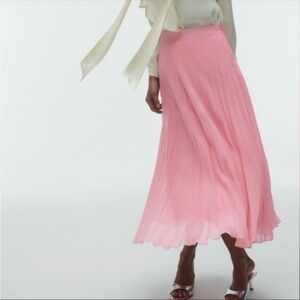 Zara Coral Pink Pleated Midi Skirt